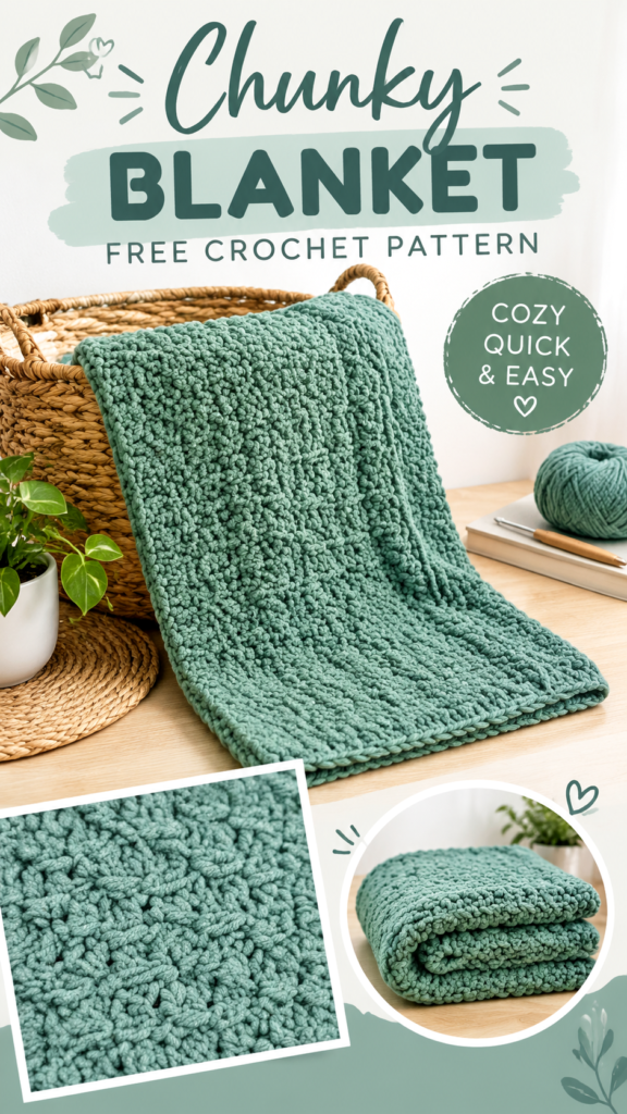 Easy Chunky Crochet Baby Blanket Free Pattern with Chunky Yarn