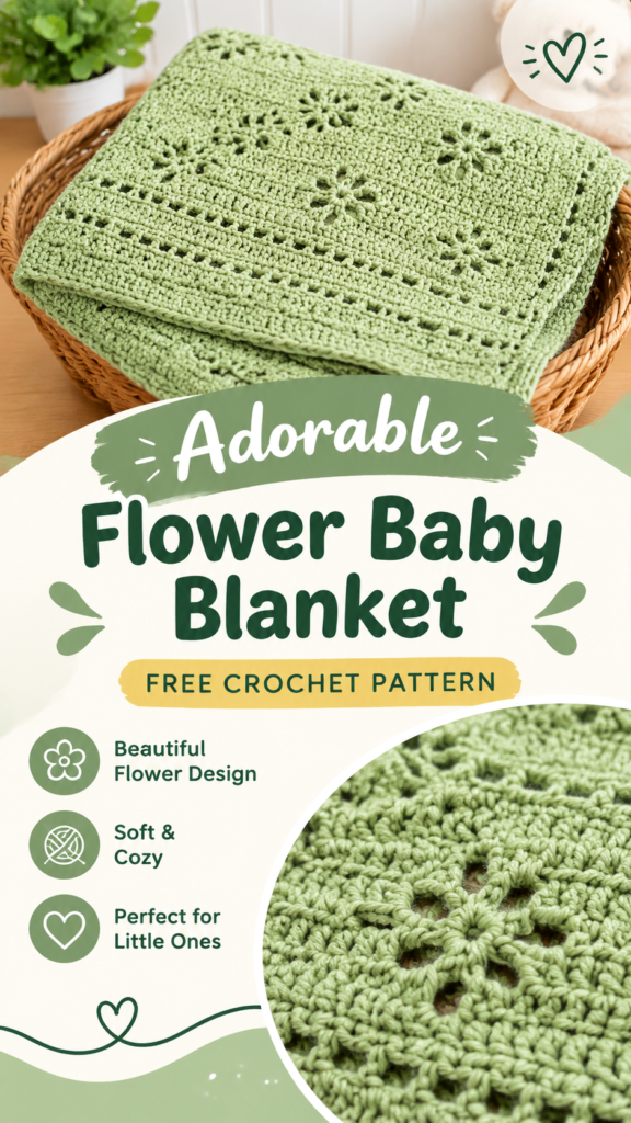 Green Crochet Baby Blanket Pattern  Soft Flower Nursery Throw