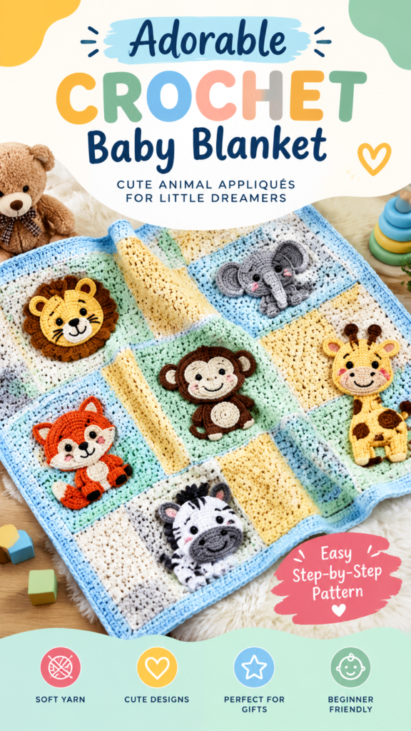 Jungle Friends Crochet Blanket Pattern for Kids and Baby Nursery Decor