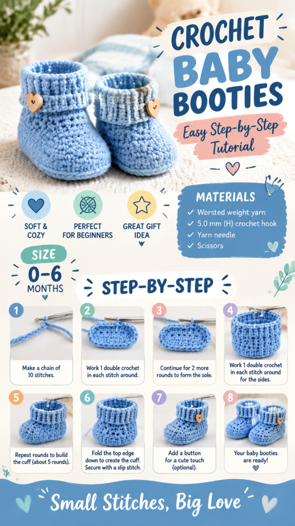 Crochet Baby Booties Pattern Easy Step-by-Step Tutorial for Beginners