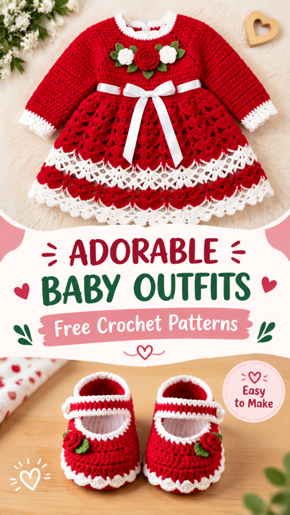 Crochet Baby Christmas Outfit Pattern  Festive Holiday Baby Dress  Shoes