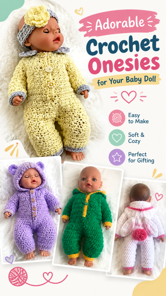 Free Crochet Baby Doll Clothes Pattern Cute Doll Onesies Tutorial