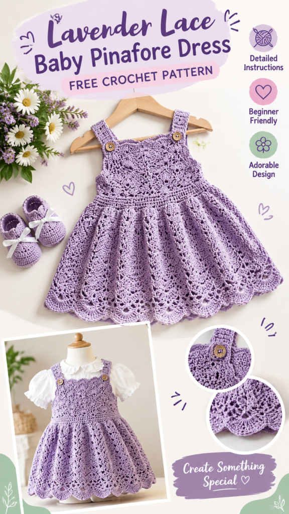 Lavender Crochet Baby Dress Pattern  Sweet Lace Pinafore Tutorial for Girls