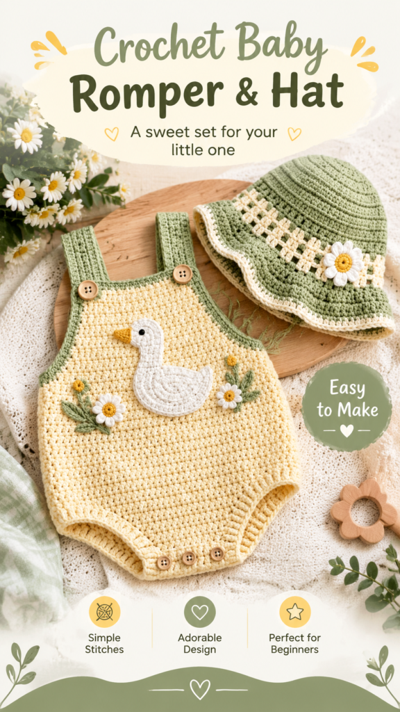 Crochet Baby Gift Set Handmade Romper and Hat for Newborns