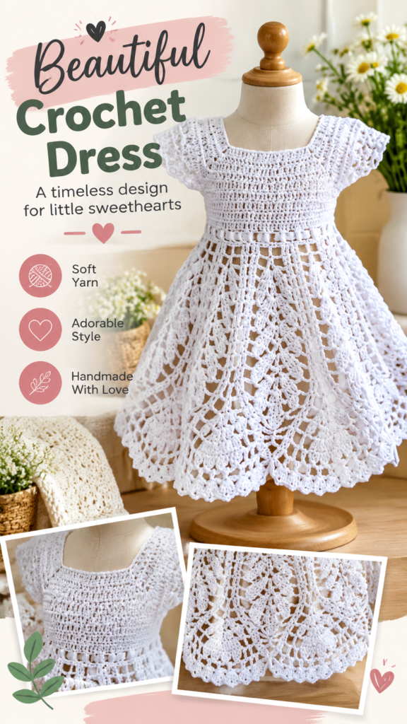 Crochet Baby Girl Dress Free Pattern  Elegant Lace DIY Tutorial