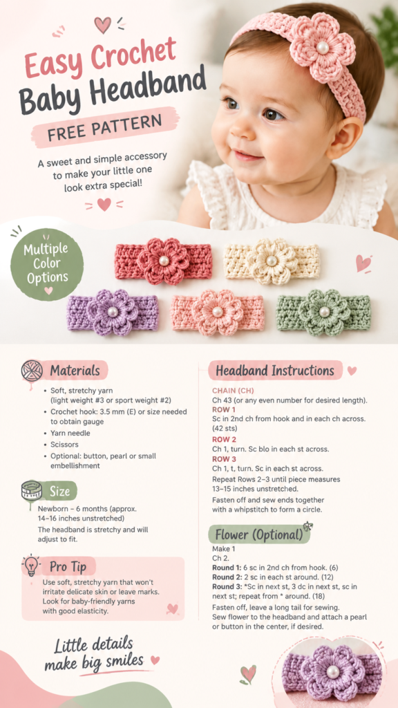 Crochet Baby Girl Headband Pattern with Cute Flower Design for Beginners