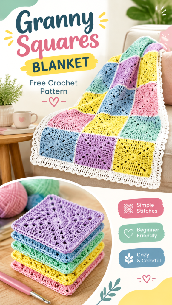 Pastel Crochet Baby Granny Square Blanket Pattern