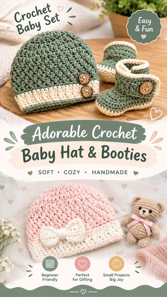 Crochet Baby Hat and Booties Set  Adorable Newborn Crochet Pattern