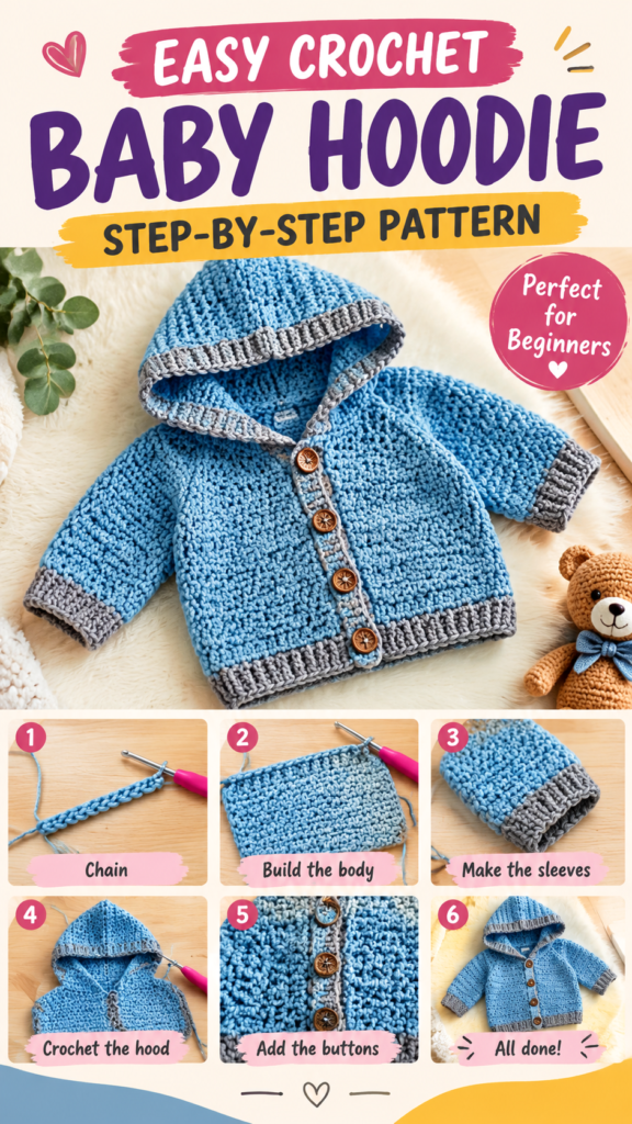 Easy Crochet Baby Hoodie Pattern  Step-by-Step Tutorial for Beginners