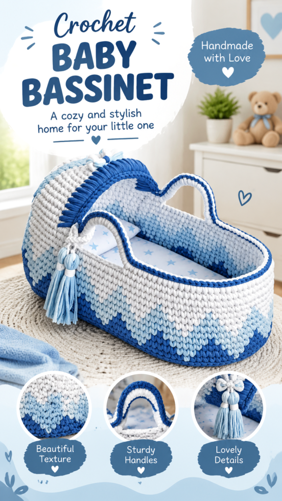 Crochet Baby Moses Basket Pattern  Handmade Newborn Bassinet