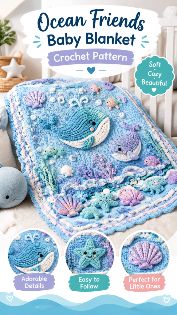 Ocean Theme Crochet Baby Blanket for Nursery Decor