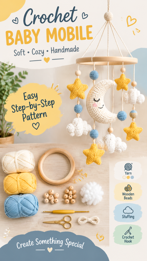Crochet Moon and Stars Baby Mobile  Nursery Room Decor Idea