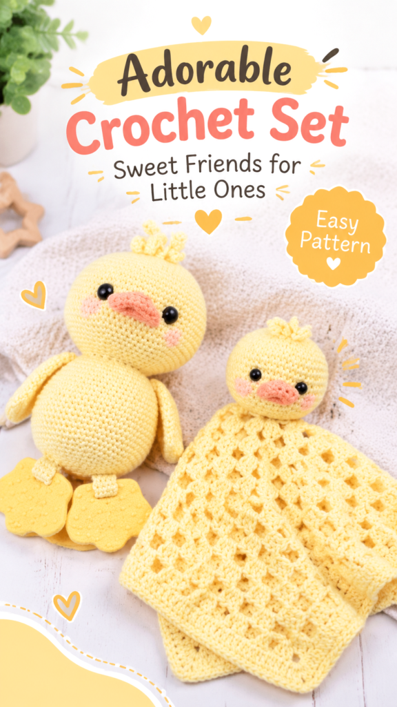 Crochet Baby Security Blanket Pattern with Cute Duck Lovey Design