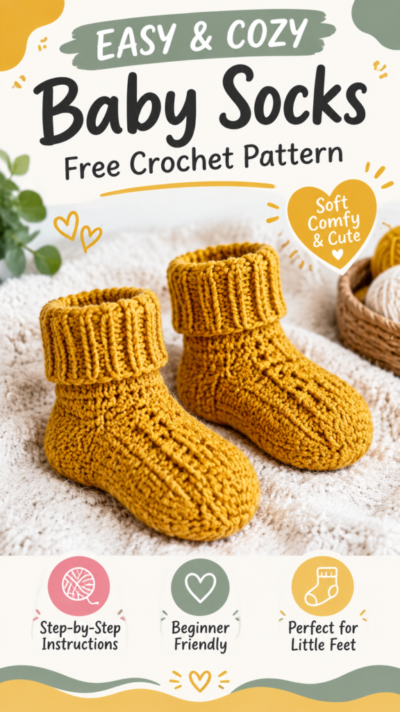 Easy Crochet Baby Socks Free Pattern for Beginners  Soft  Cozy Tutorial