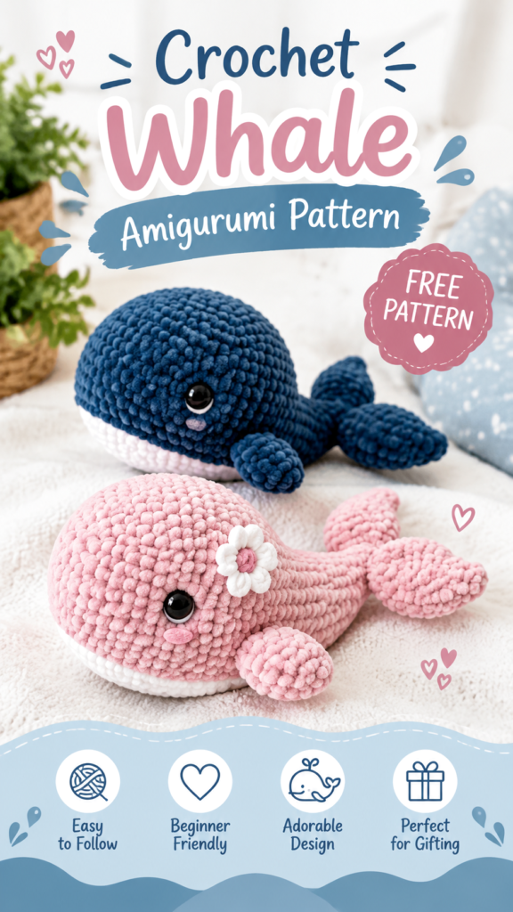 Crochet Baby Whale Amigurumi Pattern  Cute Handmade Whale Toy