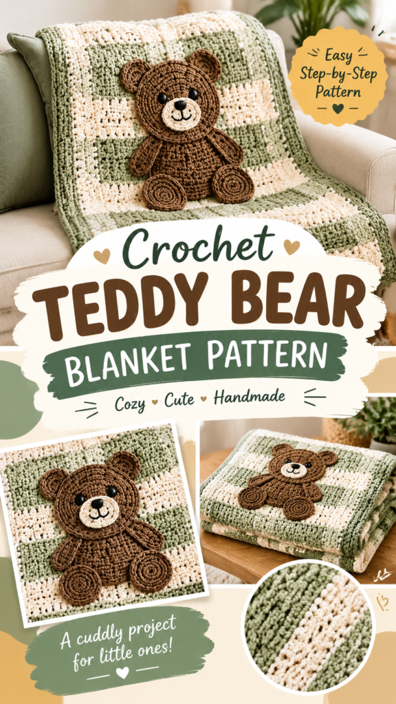 Crochet Baby Blanket Pattern with Cute Bear Applique Design