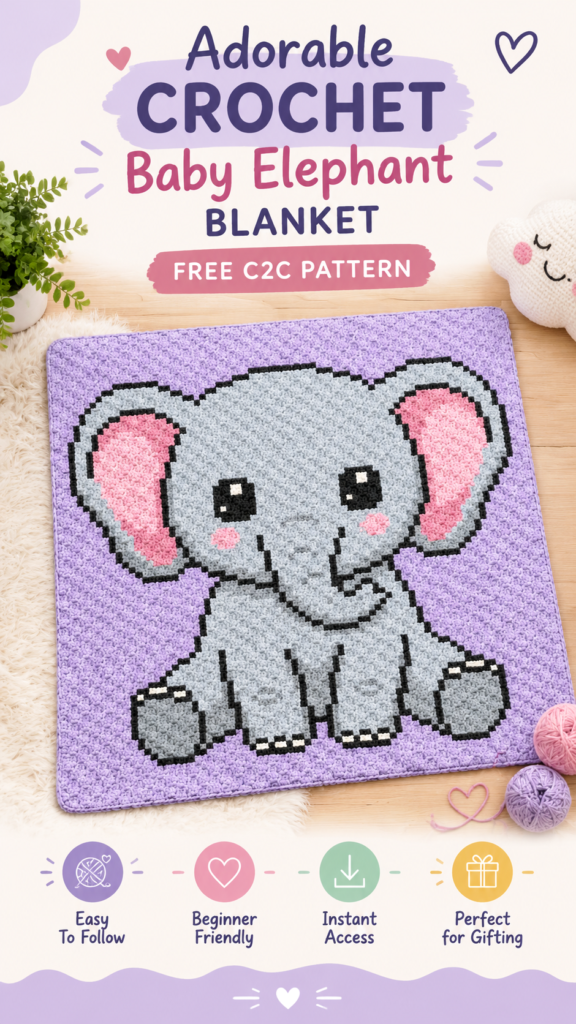 Free C2C Crochet Baby Elephant Blanket Pattern  Cute Baby Blanket Idea