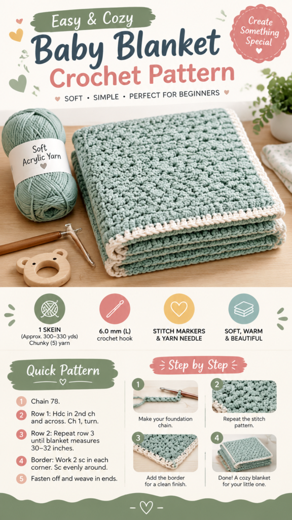 Free Crochet Chunky Baby Blanket Pattern  One Skein Cozy Beginner Project