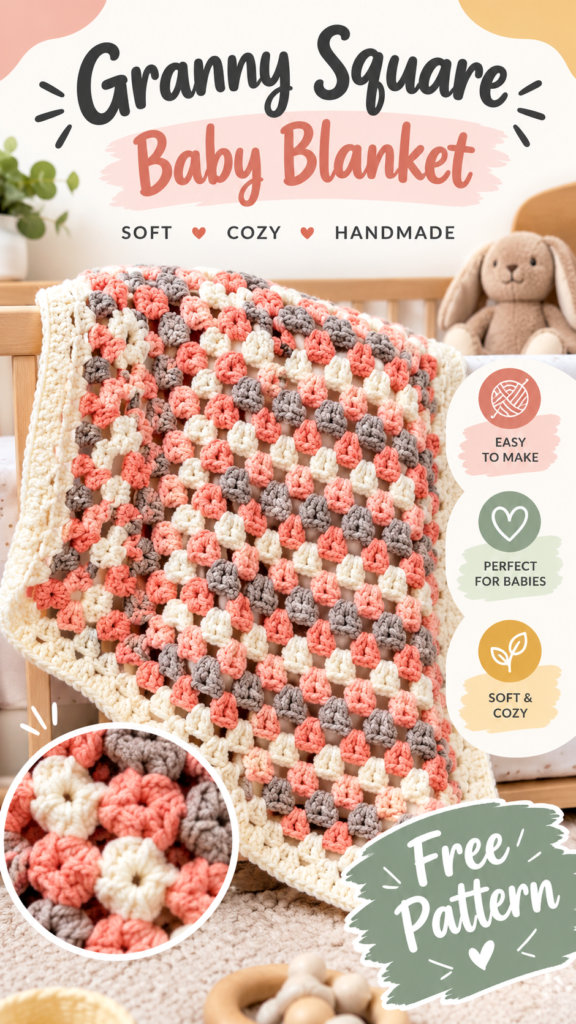 Crochet Granny Square Baby Blanket Pattern  Easy Free Crochet Blanket Tutorial