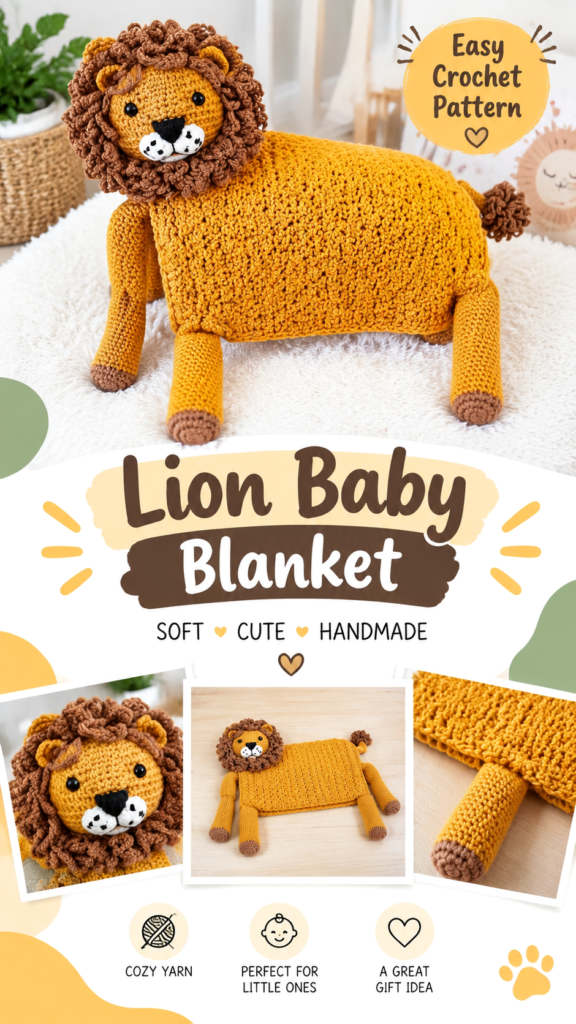 Crochet Lion Baby Blanket Pattern for a Cute Safari Nursery Gift
