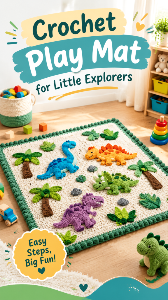 Cute Crochet Dinosaur Playmat Pattern Ideas for Kids Rooms