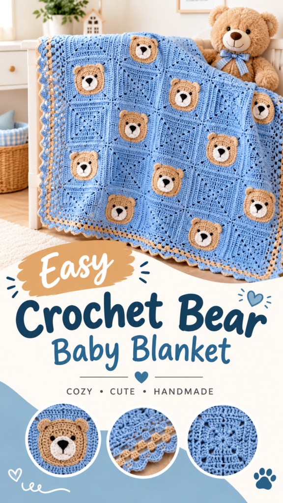 Free Crochet Bear Baby Blanket Pattern  Easy DIY Crochet Nursery Blanket