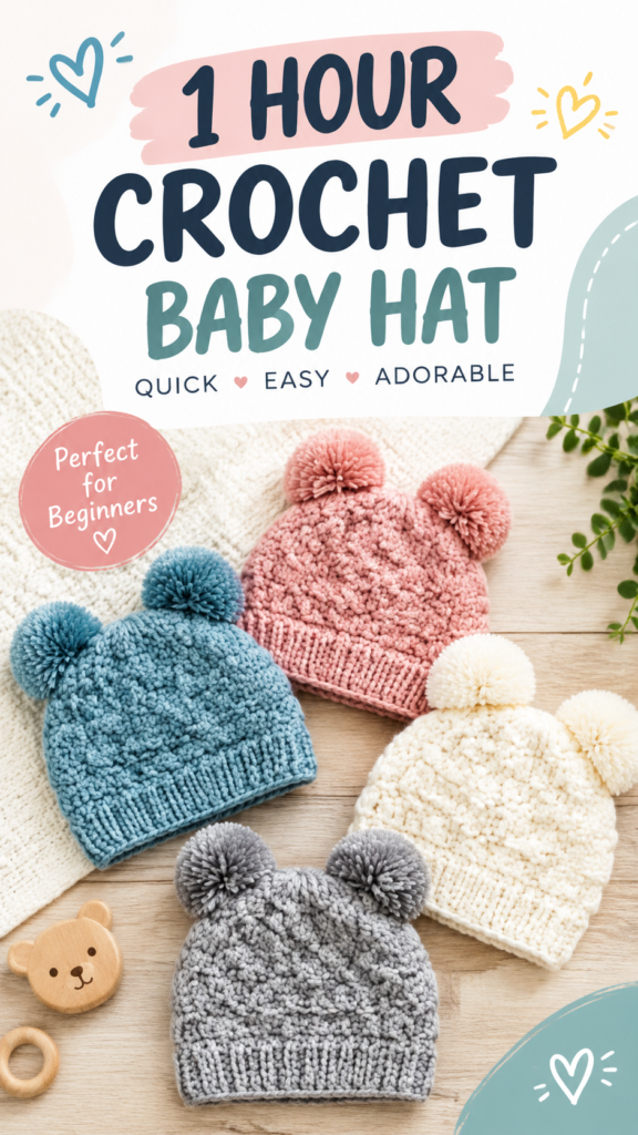 Easy Crochet Baby Hat Pattern  Quick 1 Hour DIY Baby Beanie