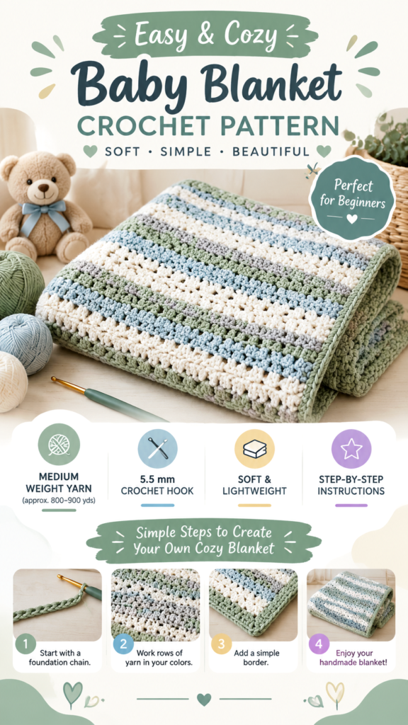 Free Crochet Pattern Gender Neutral Baby Blanket Tutorial
