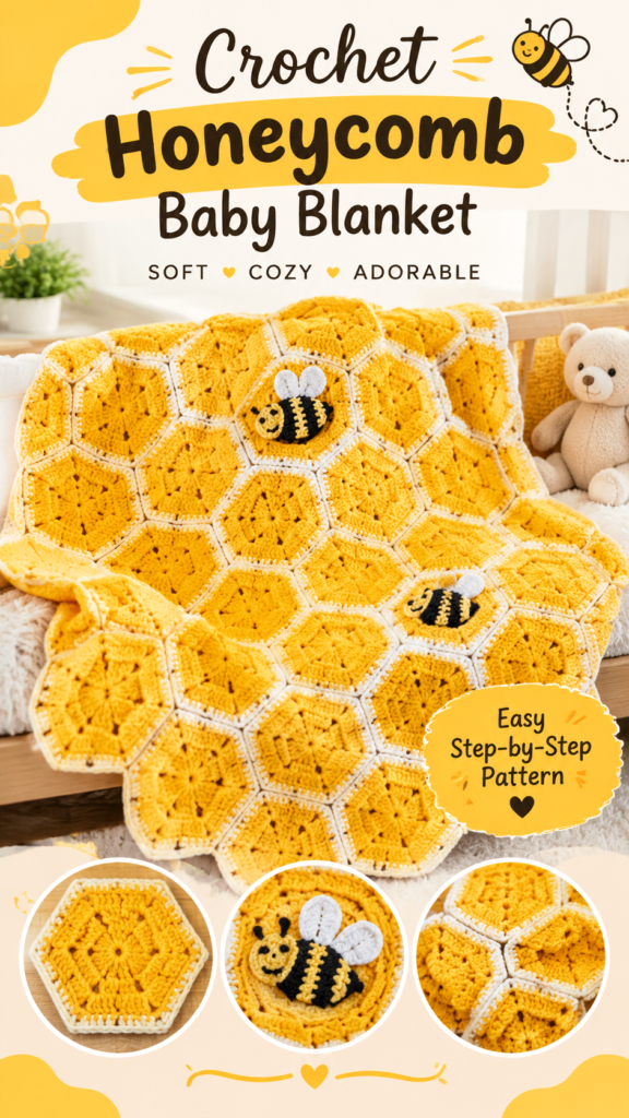 Honeycomb Crochet Baby Blanket Pattern  Bee Themed Nursery Blanket