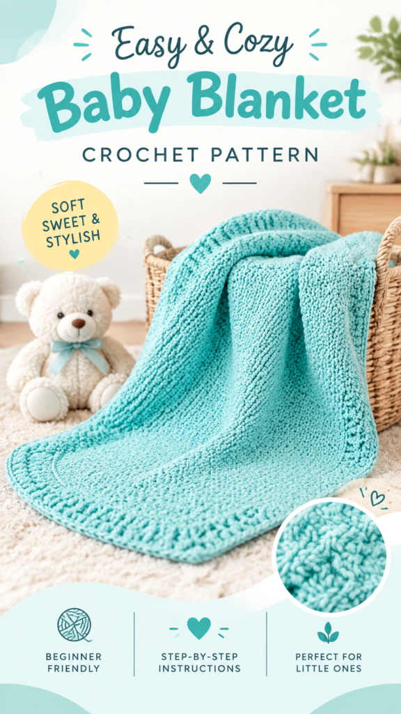 Free Crochet Moss Stitch Baby Blanket Pattern in Soft Mint Green Yarn