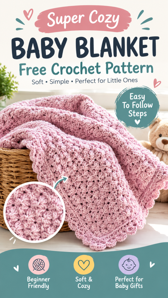 Quick  Easy Crochet Baby Blanket Free Pattern  Beginner Friendly