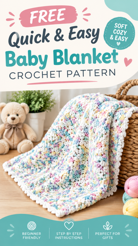 Free Quick and Easy Crochet Baby Blanket Pattern for Beginners
