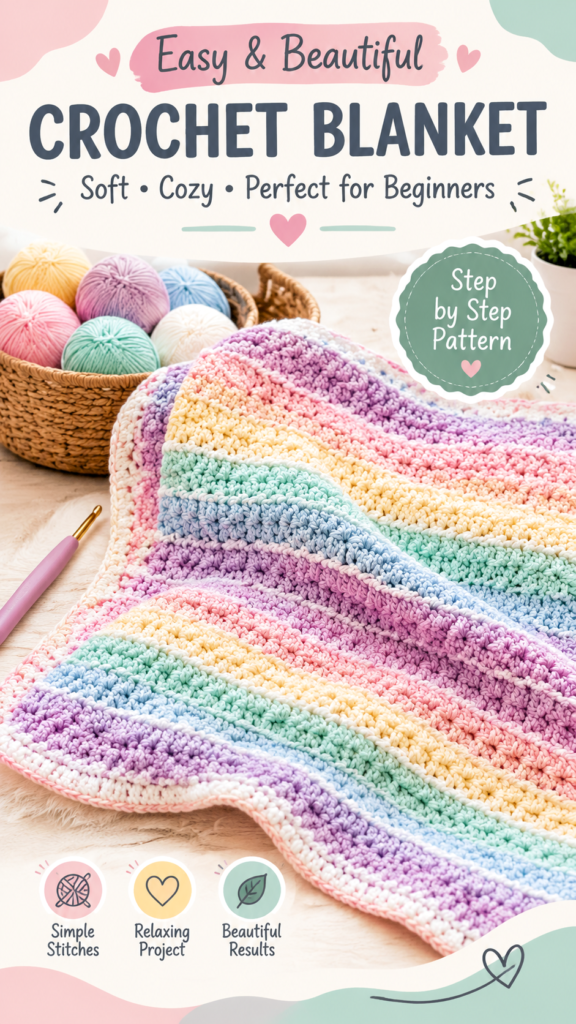 Pastel Rainbow Crochet Baby Blanket Pattern  Cozy Handmade Nursery Gift