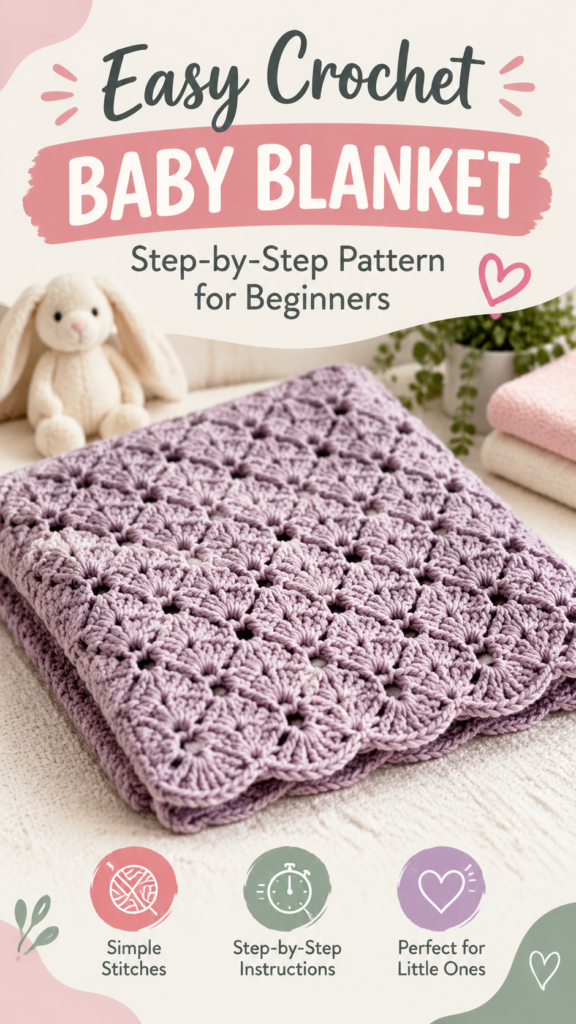 Easy Shell Stitch Baby Blanket Crochet Pattern  Beginner Tutorial