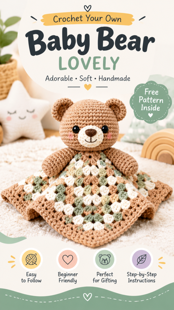 Teddy Bear Lovey Blanket Crochet Pattern for Baby Gifts