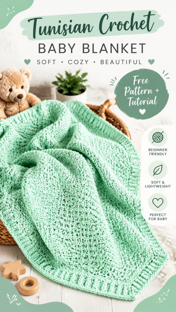 Free Tunisian Crochet Baby Blanket Pattern  Tutorial